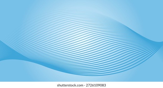 Deep sky blue gradient abstract background with stripes curve line vector image