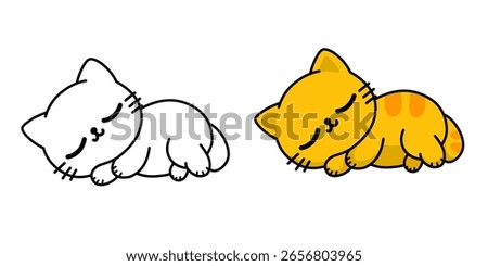 Deep sleep cartoon vector illustration complete with initial sketch, cat icon cat sticker and nice as logo.