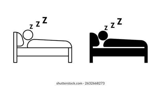 Ícone de suspensão profunda definido. Vetor de sono com Cama e Símbolo Zzz. dormindo na linha da cama e ícone de glifo.