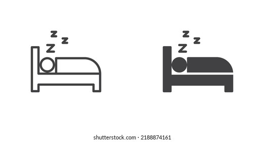 Deep sleep icon. Sleeping in bed line and glyph version, outline and filled vector sign. linear and full pictogram. Symbol, logo illustration. Different style icons set