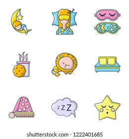 Deep sleep icons set. Cartoon set of 9 deep sleep vector icons for web isolated on white background