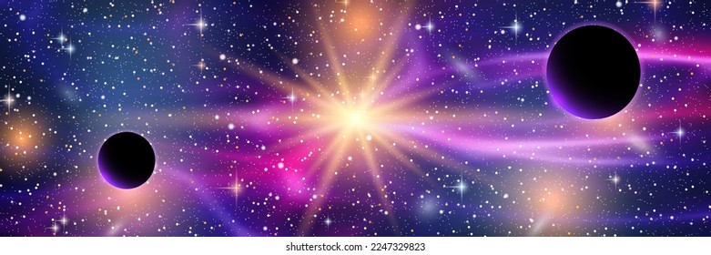 Deep space, alien world vector illustration. Web banner, header design template
