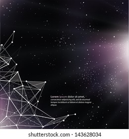 Deep Space background with abstract lines and triangles. Universe template, with space for your text.