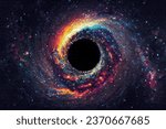 Deep space background with huge black hole in pixel art style. Retro 8bit background for 80s video game interface. Computer game level background. Game location. Cosmic area. Vector illustration