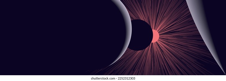 Deep space banner design with dark planet, red glowing red dwarf star behind 