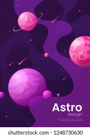 Deep space futuristic cartoon background, cover, brochure template. Vector illustration.