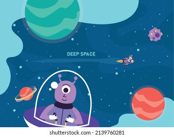 deep space lettering with alien