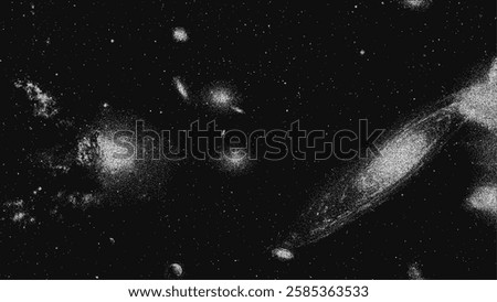 Deep space scene - universe, galaxy, nebula, stars in pointillism style. Vintage stippled background of stars in milky way. Vector illustration in retro grainy noisy grunge texture