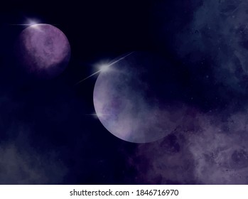 Deep space sky with milky way and planets, vector illustration