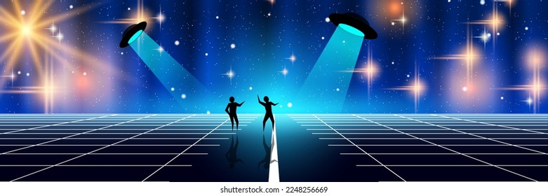 Deep space sky vector concept illustration. Web banner, header design template