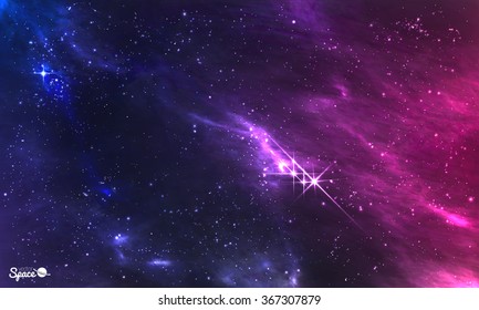 Deep Space. Vector Illustration Of Cosmic Nebula With Star Cluster.
