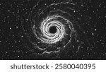 Deep space wormhole vortex surrounded by cosmic dust and stars. Black hole portal bending time and space. Galactic swirl in stippling style. Dotwork. Pointillism. Dots shading. Vector illustration
