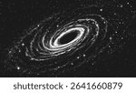 Deep space wormhole vortex surrounded by cosmic dust and stars. Black hole portal bending time and space. Galactic swirl in stippling style. Dotwork. Pointillism. Dots shading. Vector illustration