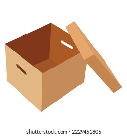 a deep square box with slots for hands and with an open lid that stands nearby, isolated object on a white background, vector illustration, eps