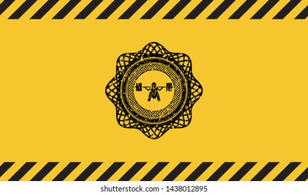 deep squat icon black grunge emblem with yellow background. Vector Illustration. Detailed.