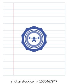 deep squat icon blue ink pen emblem. Vector Illustration. Detailed.