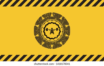 deep squat icon grunge black emblem with yellow background, warning sign. Vector Illustration. Detailed.