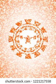 deep squat icon inside abstract orange mosaic emblem with background