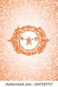 deep squat icon inside abstract orange mosaic emblem with background