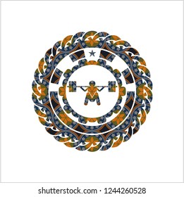 deep squat icon inside arabesque badge. arabic decoration.