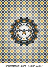 deep squat icon inside arabesque style emblem. arabic decoration.