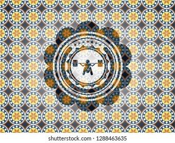 deep squat icon inside arabesque style badge. arabic decoration.