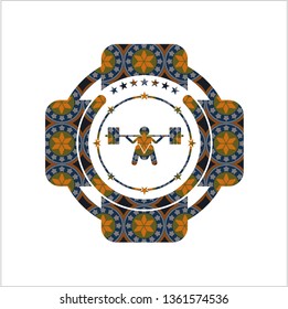 deep squat icon inside arabesque badge. arabic decoration.