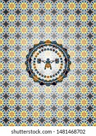 deep squat icon inside arabic emblem background. Arabesque decoration.
