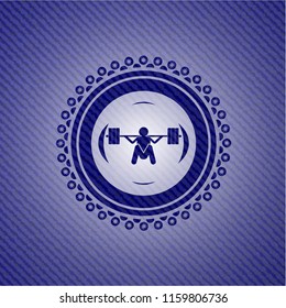deep squat icon inside badge with denim texture