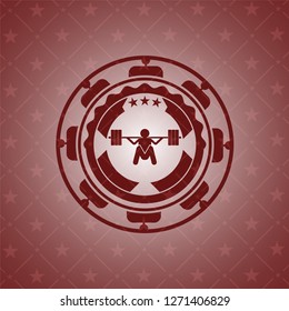 deep squat icon inside badge with red background