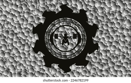 deep squat icon inside black emblem with grey bubbles background. Vector Illustration. Detailed. 