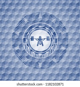 deep squat icon inside blue polygonal badge.
