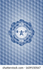 deep squat icon inside blue polygonal emblem.