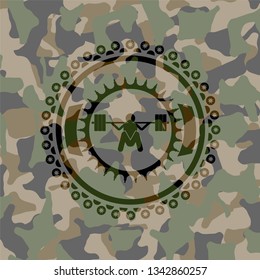 deep squat icon inside camouflage emblem