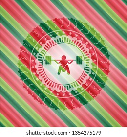 deep squat icon inside christmas colors style badge.