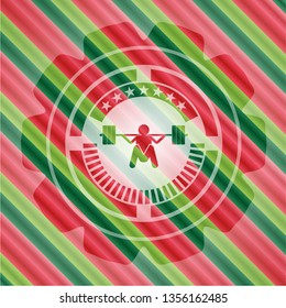 deep squat icon inside christmas style emblem.