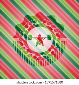deep squat icon inside christmas colors badge.