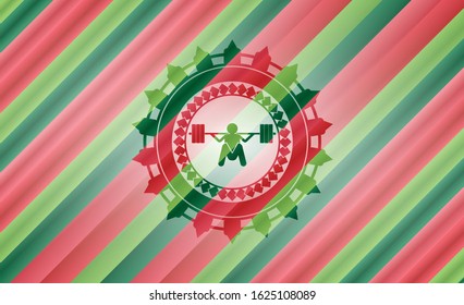 deep squat icon inside christmas colors badge.