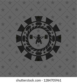 deep squat icon inside dark emblem