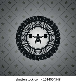 deep squat icon inside dark emblem. Retro