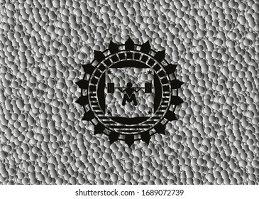 Icono de escudo profundo dentro de una placa oscura con fondo de burbujas grises. Ilustración vectorial. Detallado.