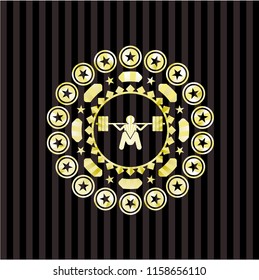 deep squat icon inside gold shiny emblem
