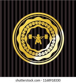 deep squat icon inside gold badge or emblem