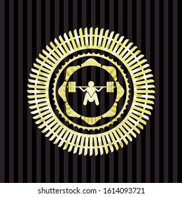 deep squat icon inside gold shiny emblem