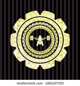 deep squat icon inside gold badge