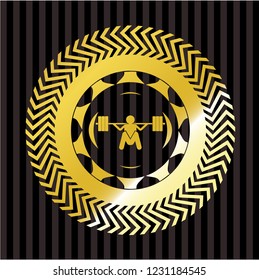 deep squat icon inside golden emblem or badge