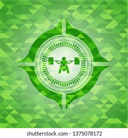 deep squat icon inside green mosaic emblem