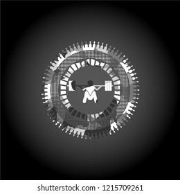 deep squat icon inside grey camouflaged emblem