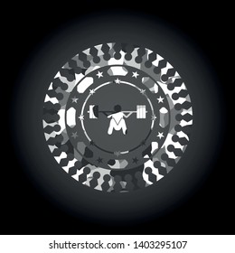 deep squat icon inside grey camo texture
