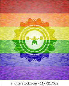 deep squat icon inside lgbt colors emblem 
